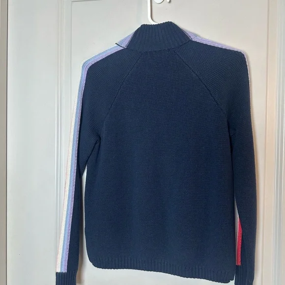 Marine Layer Archive Invierno Quarter Zip Cotton/Wool Navy Stripe Sweater, XS